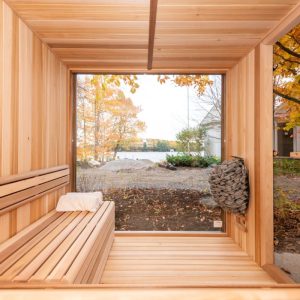 interior sauna seca em madeira