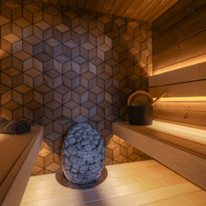 interior de sauna seca de madeira